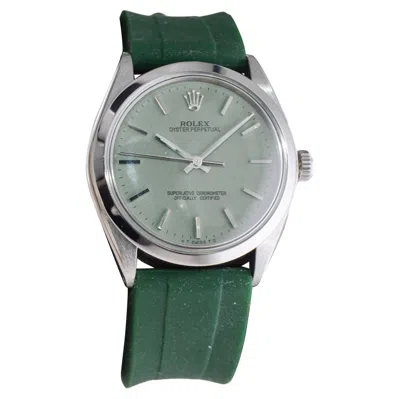 Pre-owned Rolex Stainless Steel Oyster Perpetual With Custom Sage Green Dial Circa, 1980's
