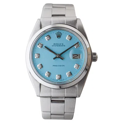 Pre-owned Rolex Stainless Steel Oysterdate With Custom Blue Diamond Dial 1960's