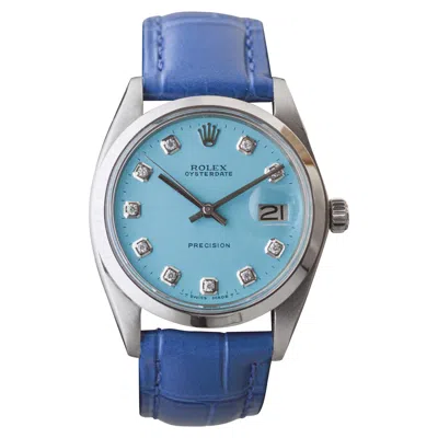 Pre-owned Rolex Stainless Steel Oysterdate With Custom Blue Diamond Dial Circa, 1960's