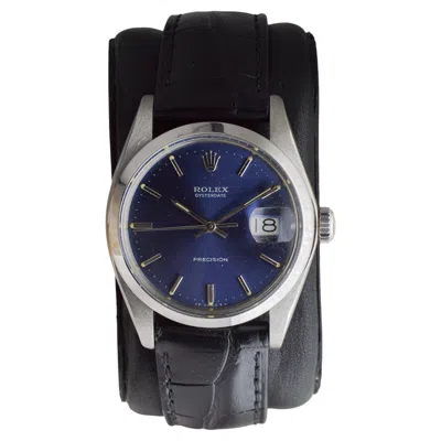 Pre-owned Rolex Stainless Steel Oysterdate With Custom Made Navy Blue Dial Circa 1970's