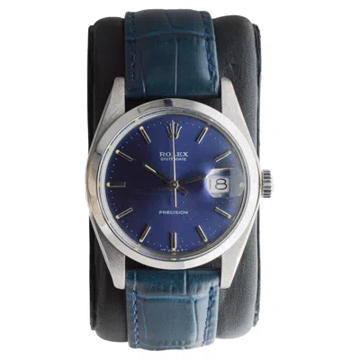 Pre-owned Rolex Stainless Steel Oysterdate With Custom Made Navy Blue Dial Circa 1970's