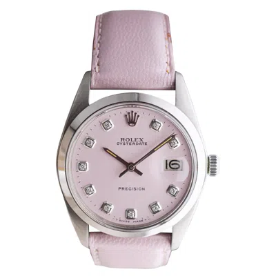 Pre-owned Rolex Stainless Steel Oysterdate With Custom Pink Dial 1970's