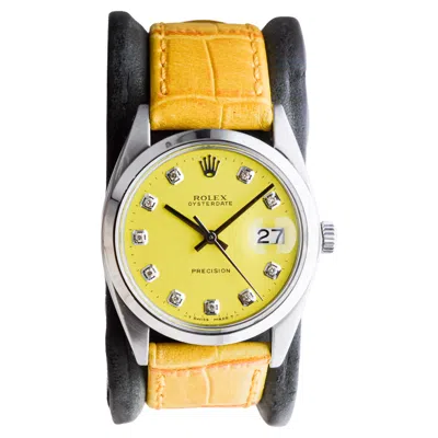 Pre-owned Rolex Stainless Steel Oysterdate With Custom Yellow Dial Circa, 1960's
