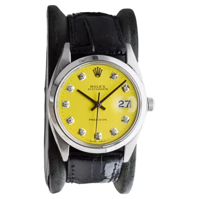 Pre-owned Rolex Stainless Steel Oysterdate With Custom Yellow Diamond Dial Circa, 1960's