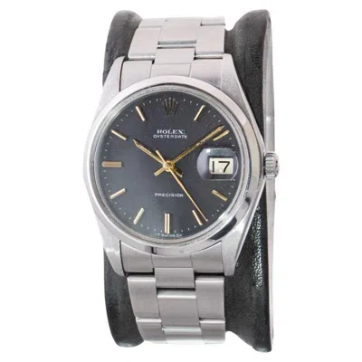 Pre-owned Rolex Stainless Steel Oysterdate With Rare Factory Original Black Dial 1970's