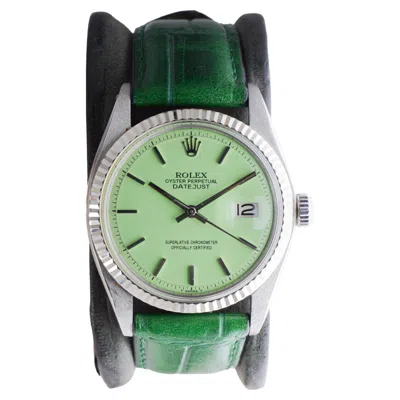 Pre-owned Rolex Stainless Steel Perpetual Datejust With Custom Finished Green Dial 1960's