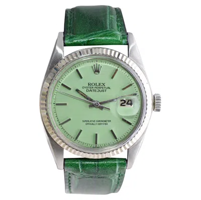 Pre-owned Rolex Stainless Steel Perpetual Datejust With Custom Finished Green Dial 1970's