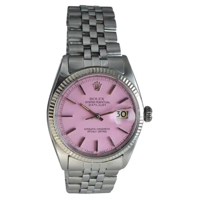 Pre-owned Rolex Stainless Steel White Gold Bezel Datejust With Custom Pink Dial 1960's