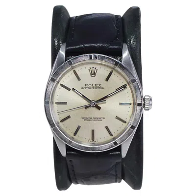 Pre-owned Rolex Stainless Steel With Machined Bezel And Black Alligator Strap From 1967