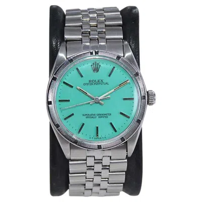 Pre-owned Rolex Stainless Steel With T. Blue Dial Rare Machined Bezel From Mid 1960's