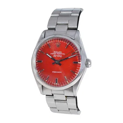 Pre-owned Rolex Steel Air King With A Custom Red Dial And Original Oyster Bracelet Mid 60s