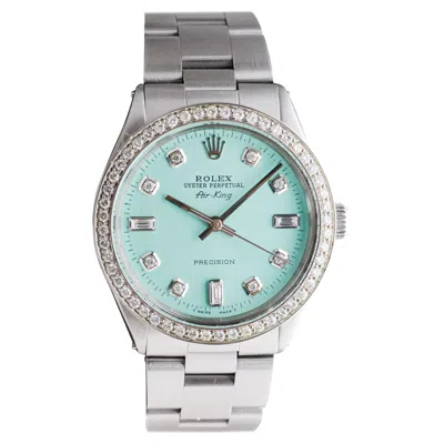 Pre-owned Rolex Steel Air King With Custom Blue Dial And Diamond Bezel 1970s