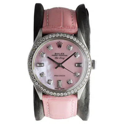 Pre-owned Rolex Steel Air King With Custom Made M.o.p Pink Diamond Dial And Diamond Bezel