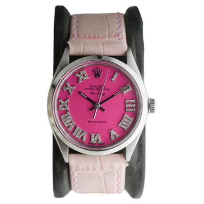 Pre-owned Rolex Steel Air King With Custom Made Pink Diamond Dial Circa 1970's