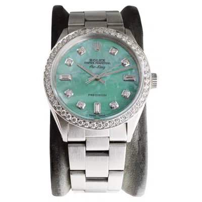 Pre-owned Rolex Steel Air King With Custom M.o.p Blue Diamond Dial And Custom Bezel 1970's