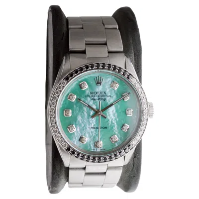 Pre-owned Rolex Steel Air King With Custom Mop Dial And Diamond Bezel Circa 1980's In Multi