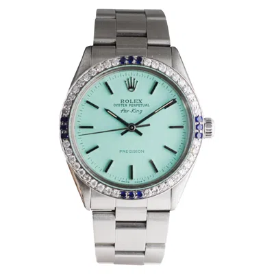 Pre-owned Rolex Steel Air-king With Custom Blue Dial And Diamond Bezel Circa 1970's