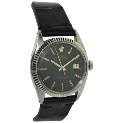 Pre-owned Rolex Steel And White Gold Datejust With Unusual Black Dial Rose Batons, Early 1