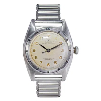 Pre-owned Rolex Steel Classic "bubble Back" With Original Dial And Ladder Bracelet, 1949 In Multi