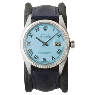 Pre-owned Rolex Steel Datejust With Custom Blue Dial Circa, 1960's Patent Leather Strap
