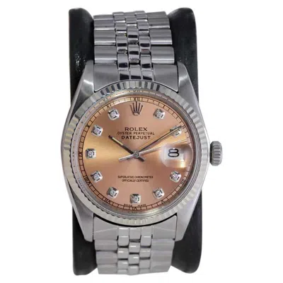 Pre-owned Rolex Steel Datejust With Custom Bronze Dial And Diamond Markers Circa, 1970's In Multi