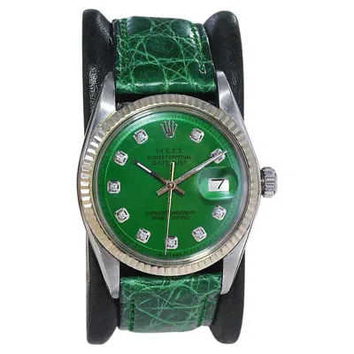 Pre-owned Rolex Steel Datejust With Custom Finished Green Diamond Dial From 1960's / 70's