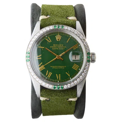 Pre-owned Rolex Steel Datejust With Custom Green Dial And Diamond Bezel Circa, 1970's