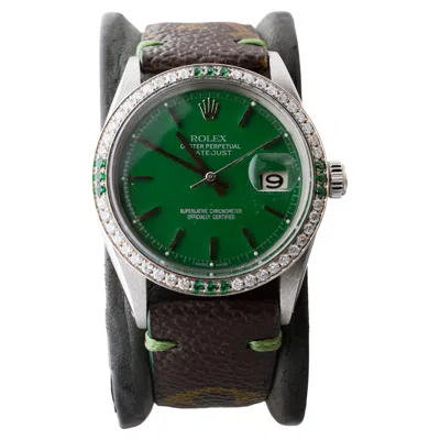 Pre-owned Rolex Steel Datejust With Custom Made Green Dial And Diamond Bezel Circa 1970's