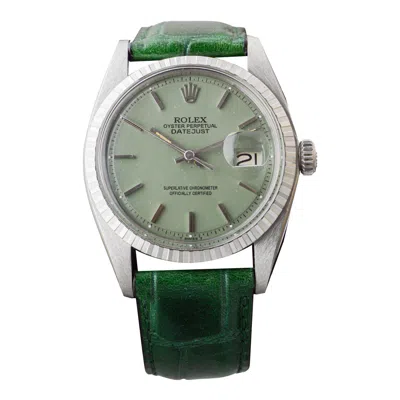 Pre-owned Rolex Steel Datejust With Custom Sage Green Dial With Matching Green Strap 1960s