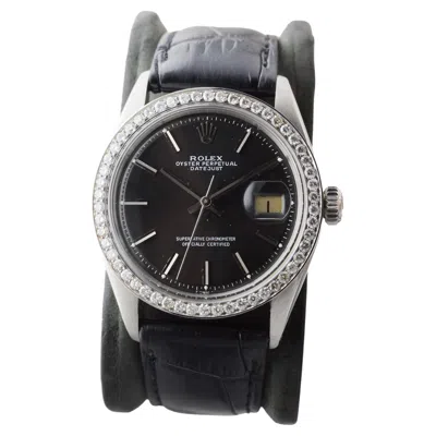 Pre-owned Rolex Steel Datejust With Rare Black Dial From 1960's Custom Diamond Bezel
