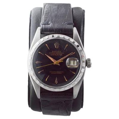 Pre-owned Rolex Steel Datejust With Rare Engine Turned Bezel 1954 Red And Black Datewheel