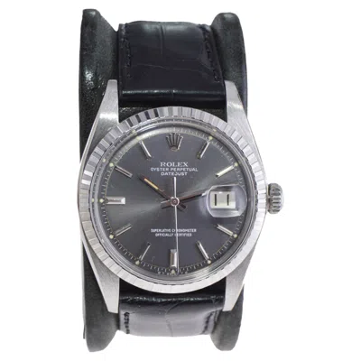Pre-owned Rolex Steel Datejust With Rare Original Charcoal Dial From, 1970's In Black