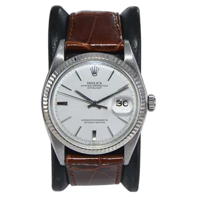 Pre-owned Rolex Steel Datejust With Rare Original White Dial And Hand Made Strap Late 1960