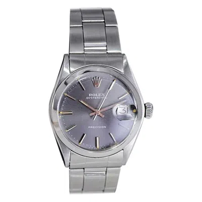 Pre-owned Rolex Steel Mid Size Oysterdate With Original Bracelet Rare Charcoal Dial 1970's In Black