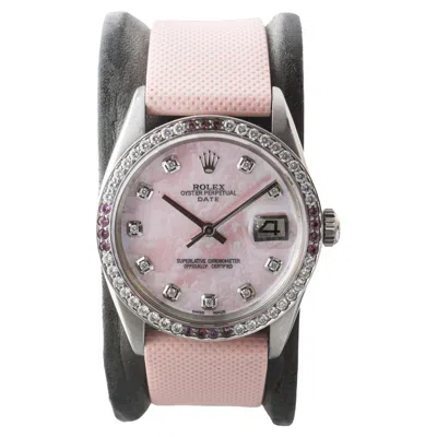Pre-owned Rolex Steel O.p Date With Custom Made M.o.p Dial And Diamond Bezel Circa 1960's In Multi