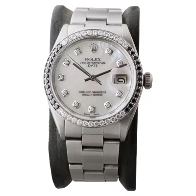 Pre-owned Rolex Steel O.p Date With Custom Made M.o.p Dial And Diamond Bezel Circa 1970's In Multi