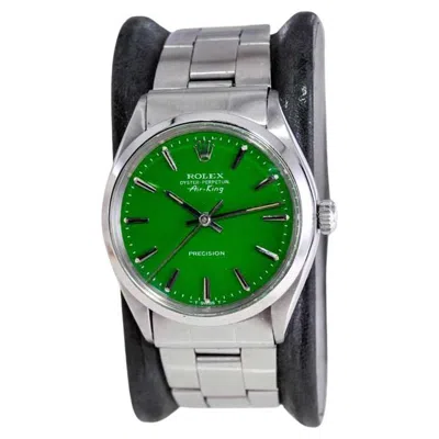 Pre-owned Rolex Steel Oyster Perpetual Air King With Custom Finished Green Dial, 1970's
