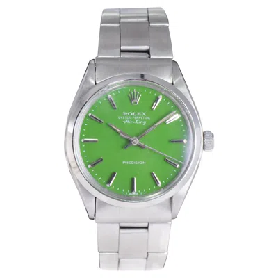 Pre-owned Rolex Steel Oyster Perpetual Air King With Custom Green Dial, 1970s