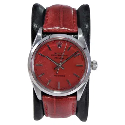 Pre-owned Rolex Steel Oyster Perpetual Air King With Exceptional Custom Red Dial 1960's