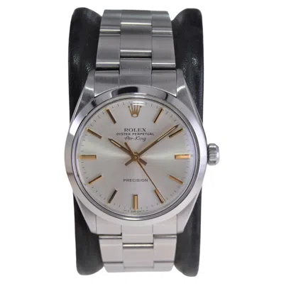 Pre-owned Rolex Steel Oyster Perpetual Air King With Original Dial Gilt Markers, 1970's In Multi