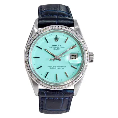Pre-owned Rolex Steel Oyster Perpetual Date With Custom Blue Dial Early 1970's