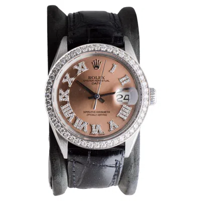 Pre-owned Rolex Steel Oyster Perpetual Date With Custom Copper Dial, Diamond Bezel, 1960's In Multi