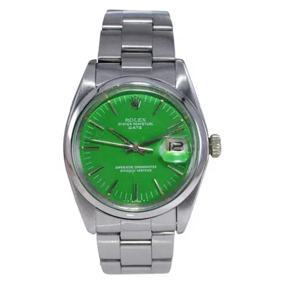 Pre-owned Rolex Steel Oyster Perpetual Date With Custom Green Dial Circa 1970's