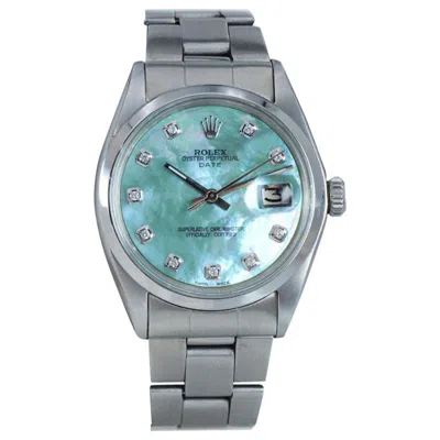 Pre-owned Rolex Steel Oyster Perpetual Date With Custom Made Mother Of Pearl Dial, 1970's In Multi