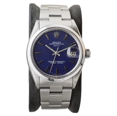 Pre-owned Rolex Steel Oyster Perpetual Date With Custom Made Navy Blue Dial Circa, 1970's