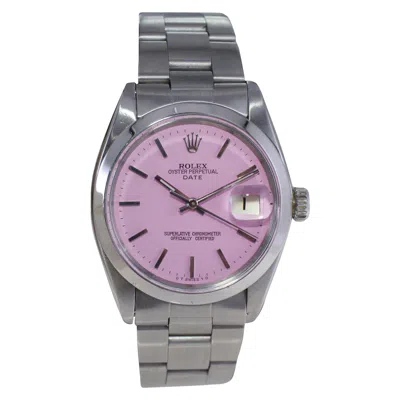 Pre-owned Rolex Steel Oyster Perpetual Date With Custom Made Pink Dial Circa 1970's