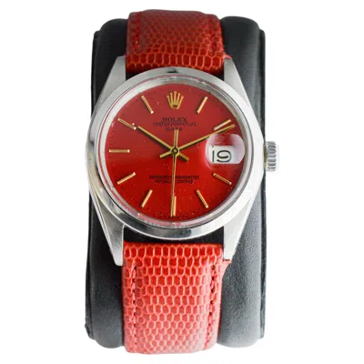 Pre-owned Rolex Steel Oyster Perpetual Date With Custom Made Red Dial Circa 1970's