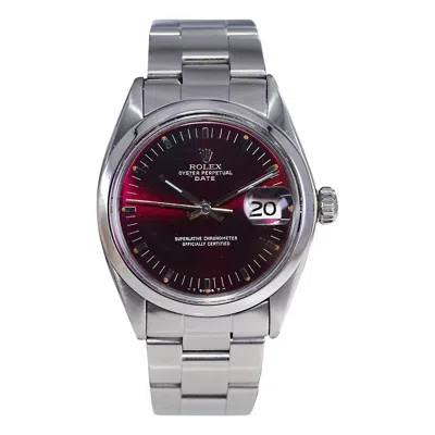 Pre-owned Rolex Steel Oyster Perpetual Date With Custom Maroon Dial 1960's / 70's In Red
