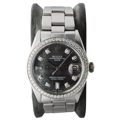 Pre-owned Rolex Steel Oyster Perpetual Date With Custom Mother Of Pearl Dial And Bezel In Multi