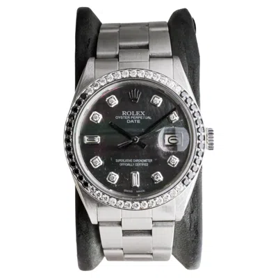 Pre-owned Rolex Steel Oyster Perpetual Date With Custom Mother Of Pearl Dial And Bezel In Multi